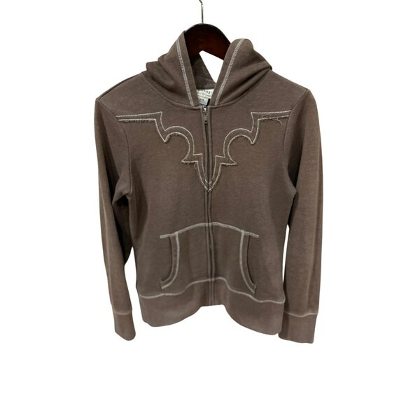 Ariat Hand-Crafted Mercantile Cowboy Graphic Brown Zip-Up Hoodie M Cotton/Polyes - Picture 1 of 6